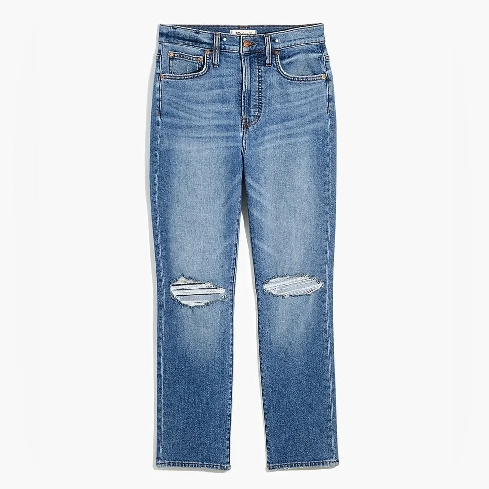 MadeWell The Perfect Vintage Crop Jean in Gooding Wash: Knee-Rip Edition ND503 - Picture 1 of 6